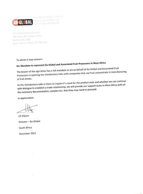 Gold Seller Mandate Letter&nbsp;Template